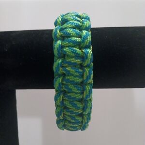 Handwoven Paracord Bracelet in Teal, Lime And Yellow.
